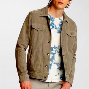 John Varvatos suede mens trucker jacket pebble grey never worn size XL